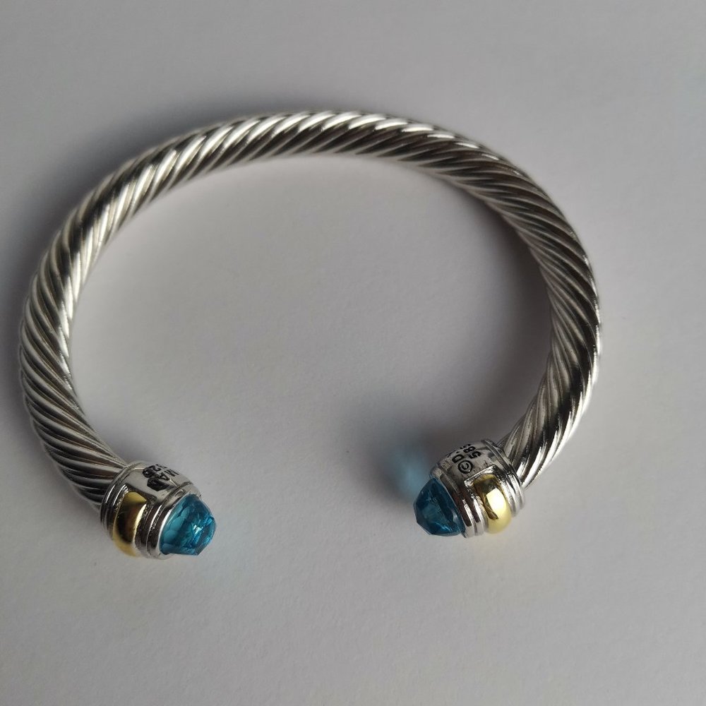 Cable Classics Bracelet in Sterling Silver with Blue Topaz and 14K Yellow Gold M